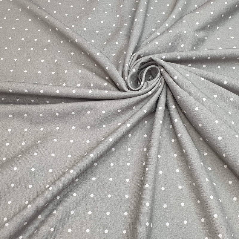 Jersey di Cotone H 160 cm - POIS BIANCHI FONDO GRIGIO