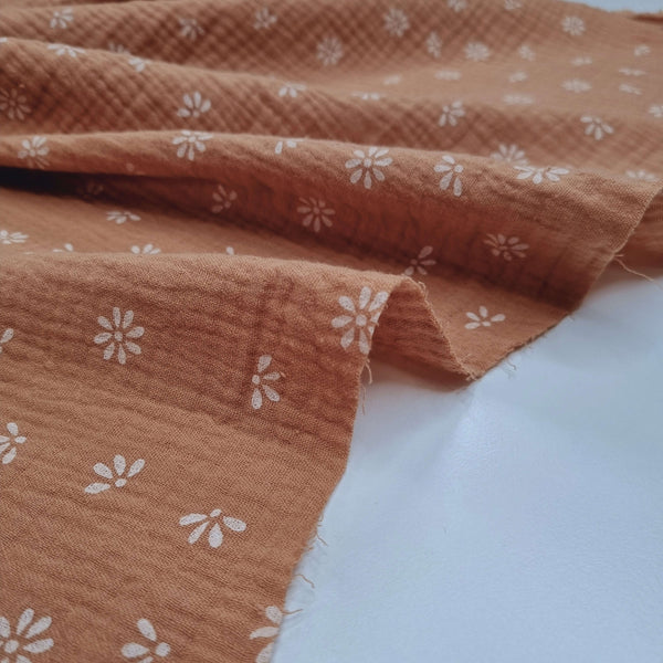 Mussola Stampata H 140 cm - FIORELLINI/TERRACOTTA
