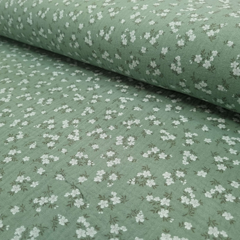 Mussola Stampata H 140 cm - FIORELLINI PRIMAVERA/MENTA