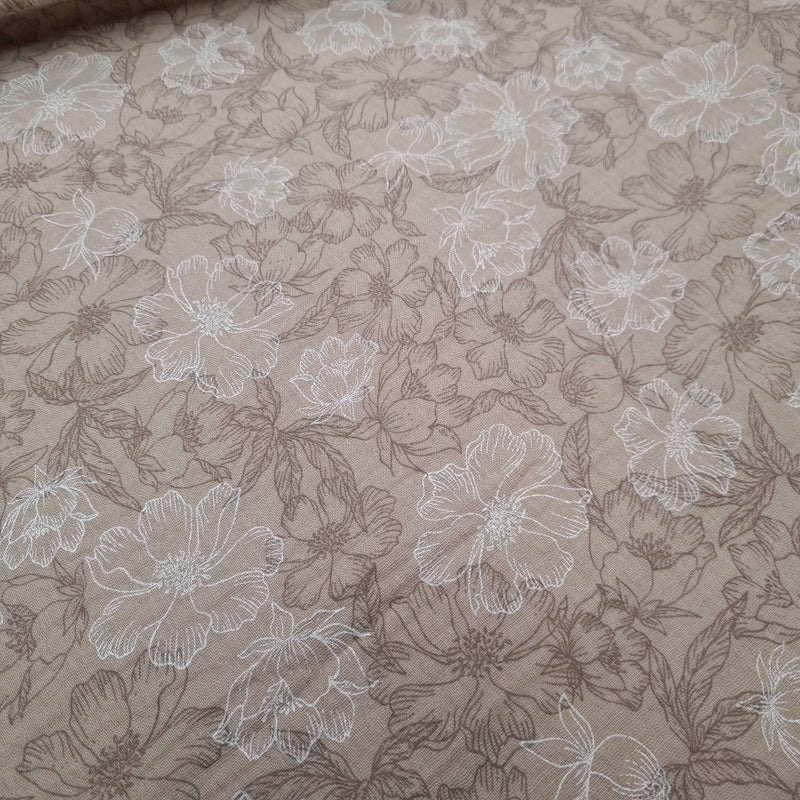 Mussola Stampata H 140 cm - FIORI GRANDI/FANGO