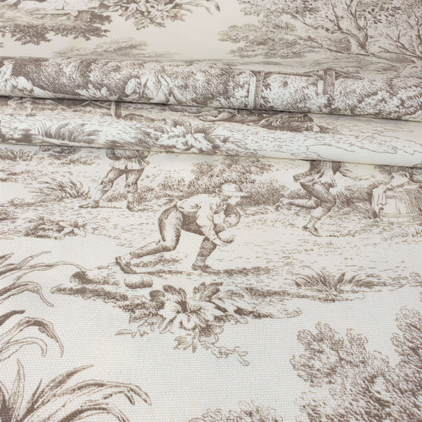 Tessuto Toile de Jouy H 280 cm - TORTORA/ECRU