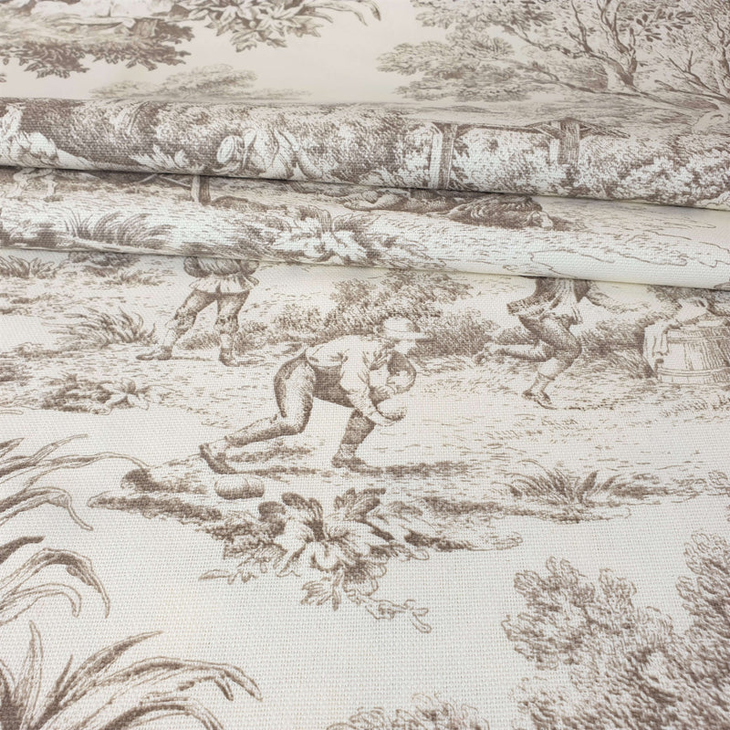 Tessuto Toile de Jouy H 280 cm - TORTORA/ECRU