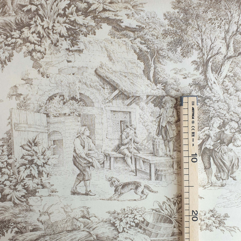 Tessuto Toile de Jouy H 280 cm - TORTORA/ECRU