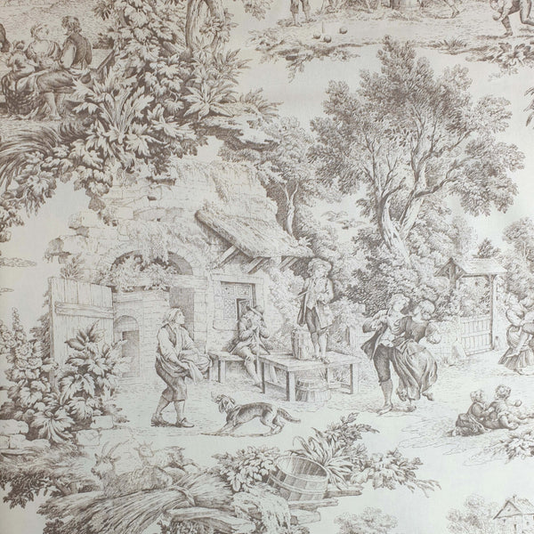 Tessuto Toile de Jouy H 280 cm - TORTORA/ECRU
