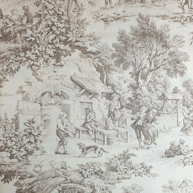 Tessuto Toile de Jouy H 280 cm - TORTORA/ECRU