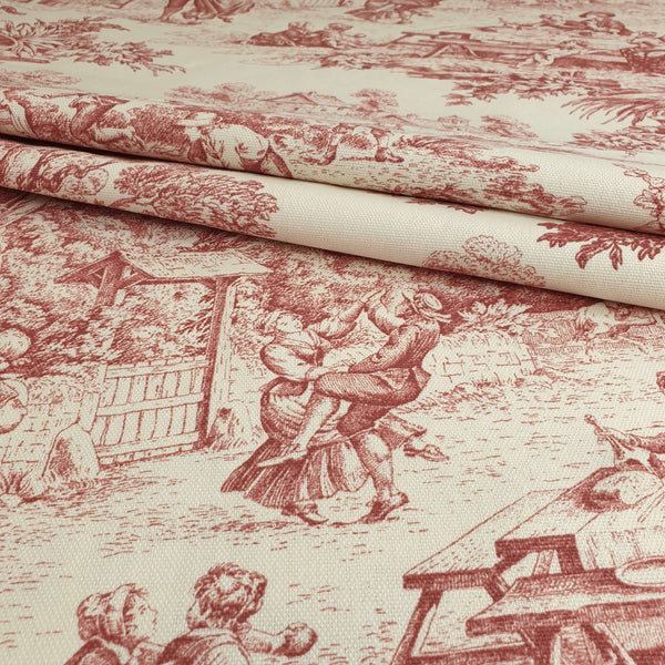 Tessuto Toile de Jouy H 280 cm - ROSSO/ECRU