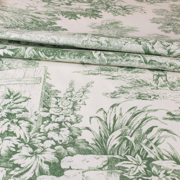 Tessuto Toile de Jouy H 280 cm - VERDE/ECRU