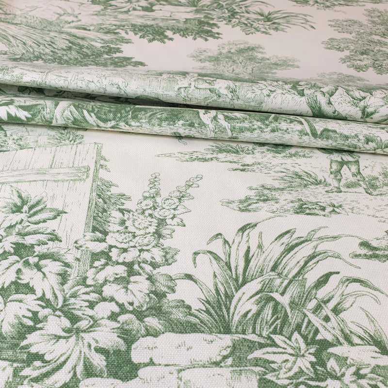 Tessuto Toile de Jouy H 280 cm - VERDE/ECRU