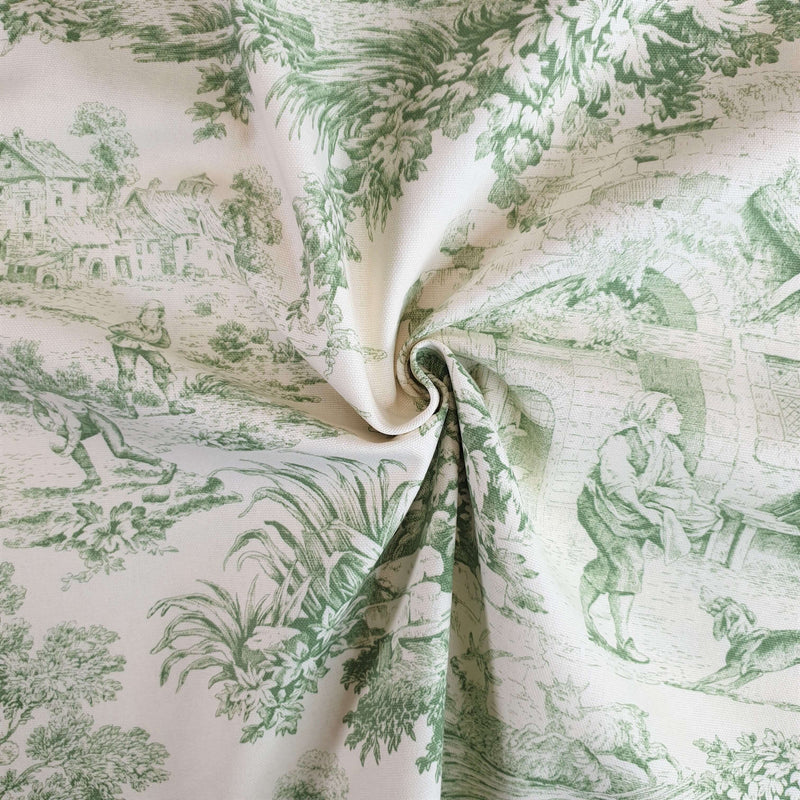 Tessuto Toile de Jouy H 280 cm - VERDE/ECRU