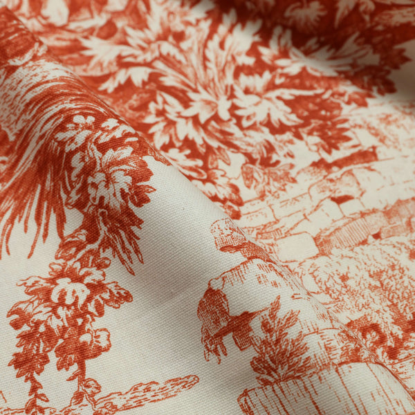 Tessuto Toile de Jouy H 280 cm - ARANCIO/ECRU