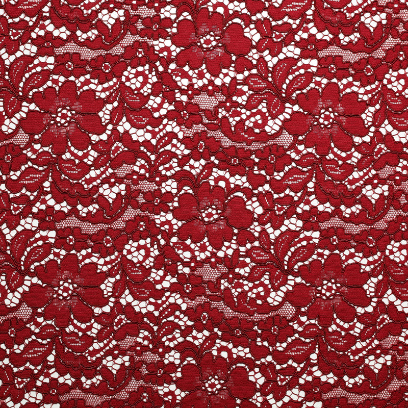 DENTELLE REBRODE' - BORDEAUX - coupe minimum ou multiples de 25 x 140 cm