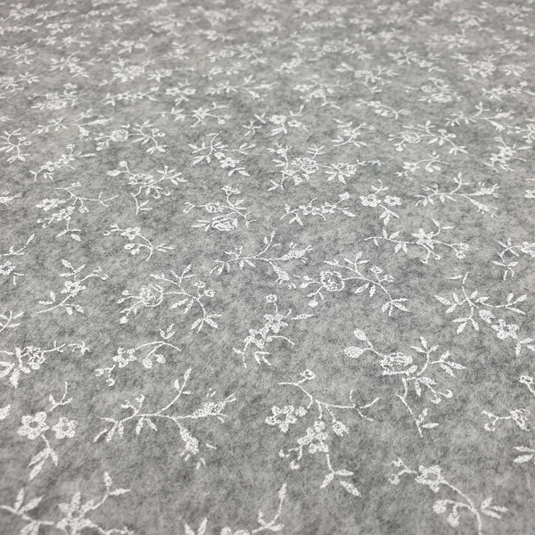 Bedruckte Pannolenci – Melange-Grau/Weiße Holunderblüten – Mindestschnitt oder Vielfaches von 25 x 180 cm