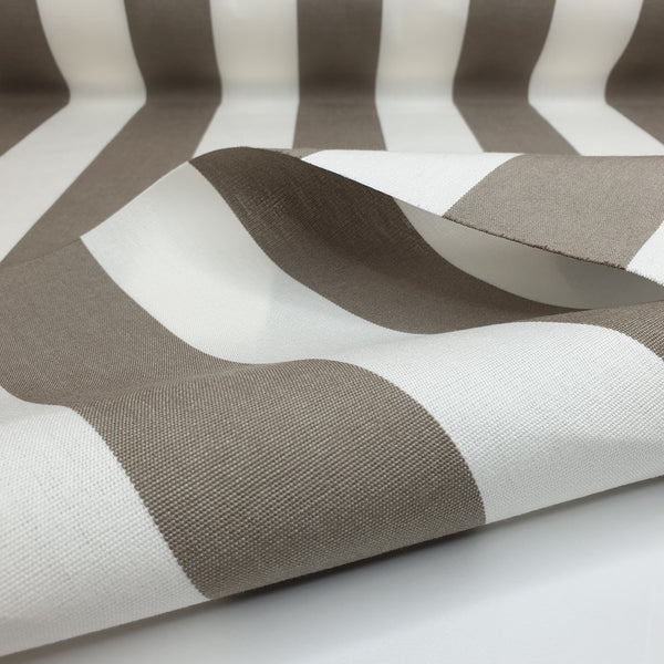 Tissu d'extérieur - TAUPE/RAYURES BLANCHES H 160 cm