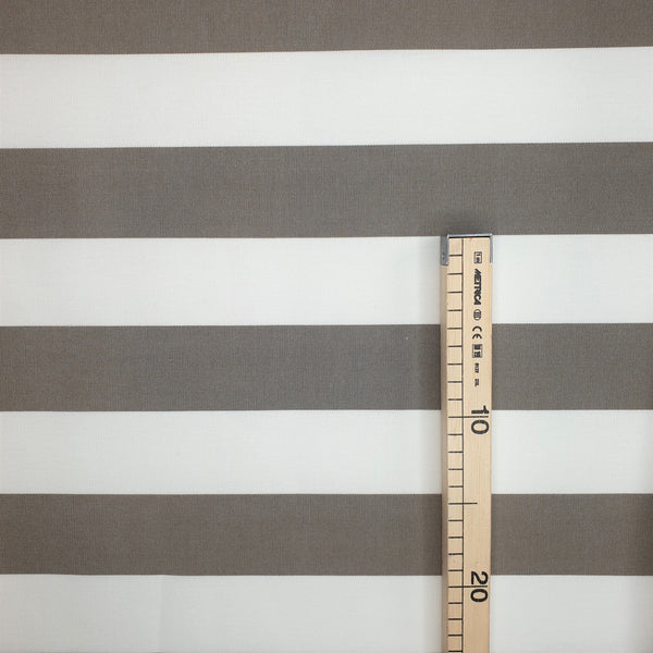 Tissu d'extérieur - TAUPE/RAYURES BLANCHES H 160 cm