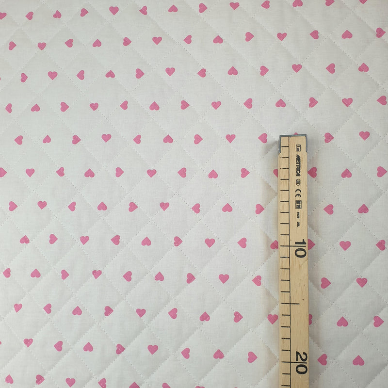 Trapuntato in tela di cotone double face H 140 cm - CUORI ROSA E BIANCHI