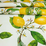 Bügelfreier Stoff ZITRONEN UND BLUMEN – H 160 cm