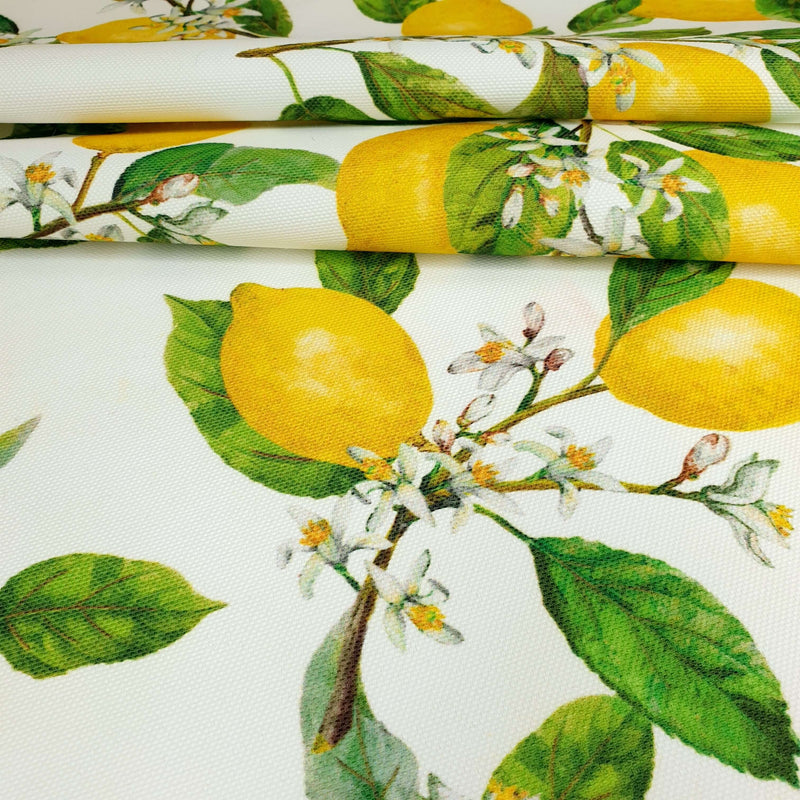 Bügelfreier Stoff ZITRONEN UND BLUMEN – H 160 cm