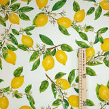 Bügelfreier Stoff ZITRONEN UND BLUMEN – H 160 cm