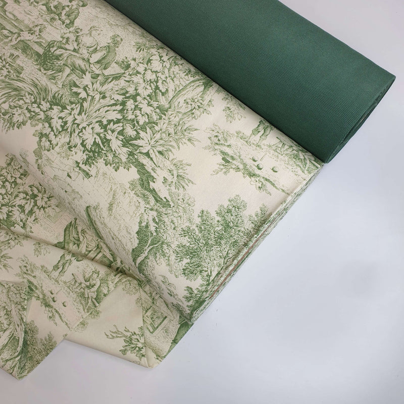 Tessuto Toile de Jouy H 280 cm - VERDE/ECRU